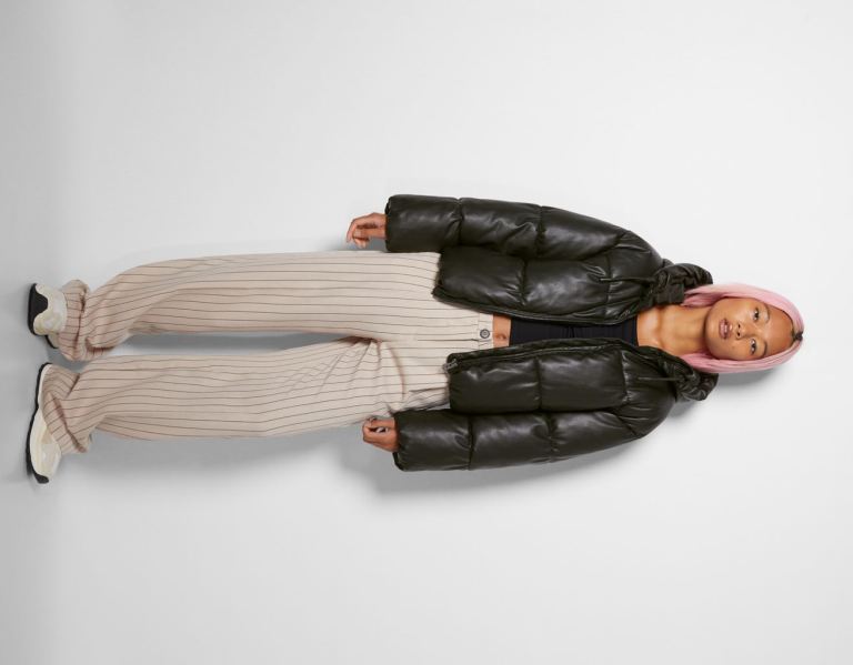 Bundy Bershka Faux Kozene Puffer With Hood Damske Čierne | SkWmGWty6J9