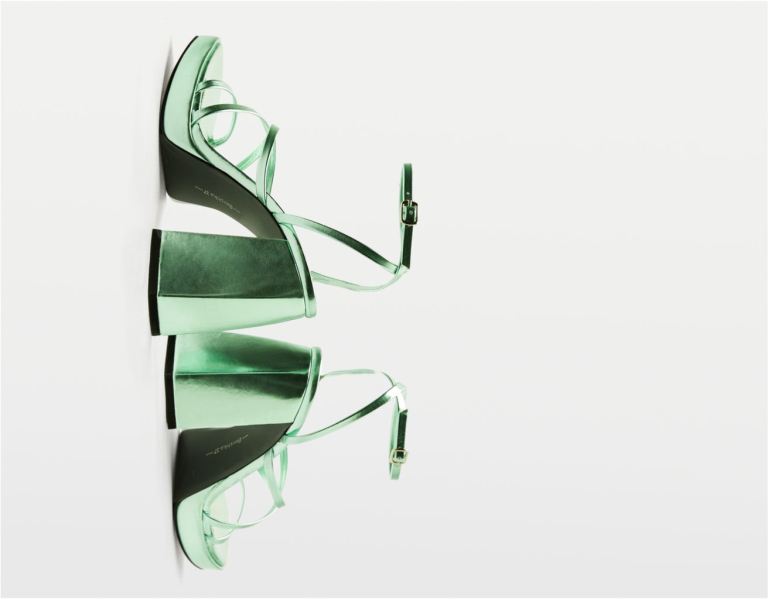 Sandale na Podpatku Bershka Metallic Na Podpatku Platforme Damske Zelene | y7uoZr9d2R8