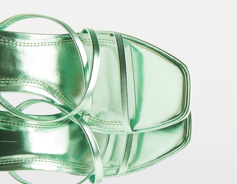 Sandale na Podpatku Bershka Metallic Na Podpatku Platforme Damske Zelene | y7uoZr9d2R8